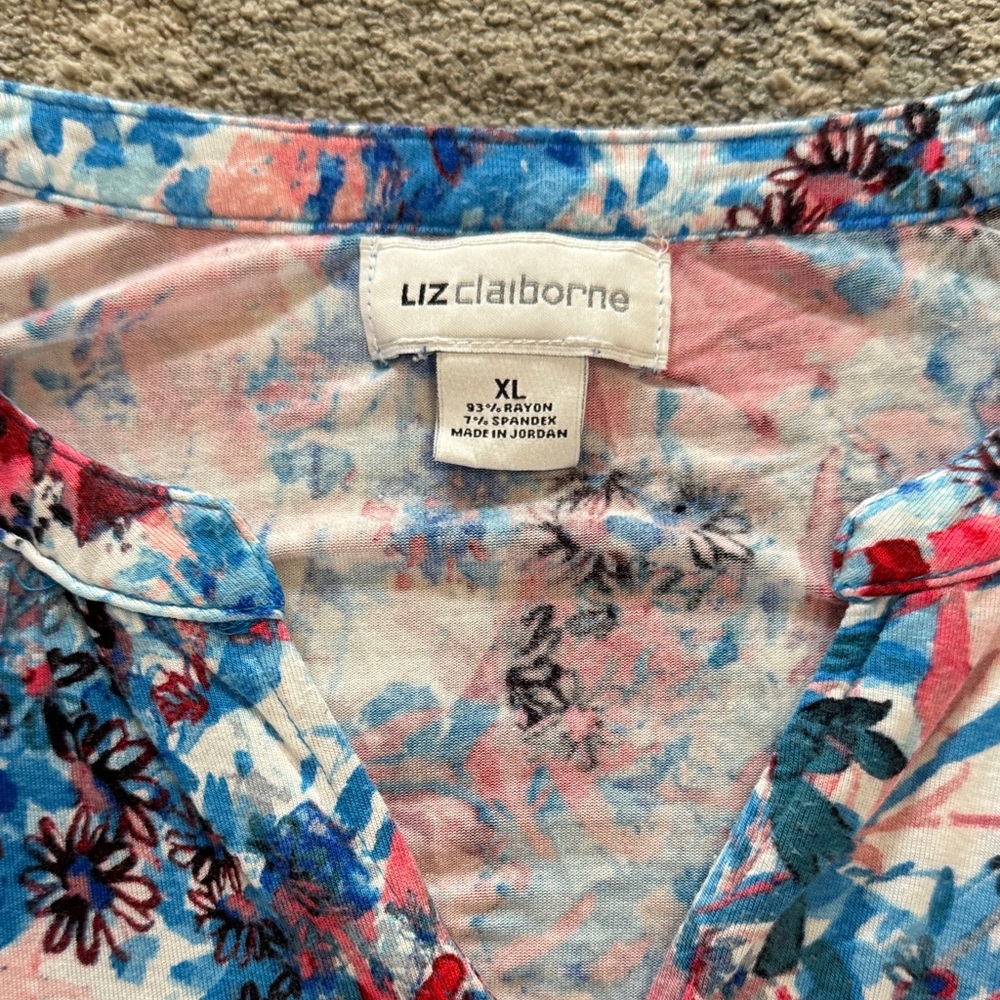 Liz Claiborne Red and Blue Floral Blouse - Picture 2 of 3